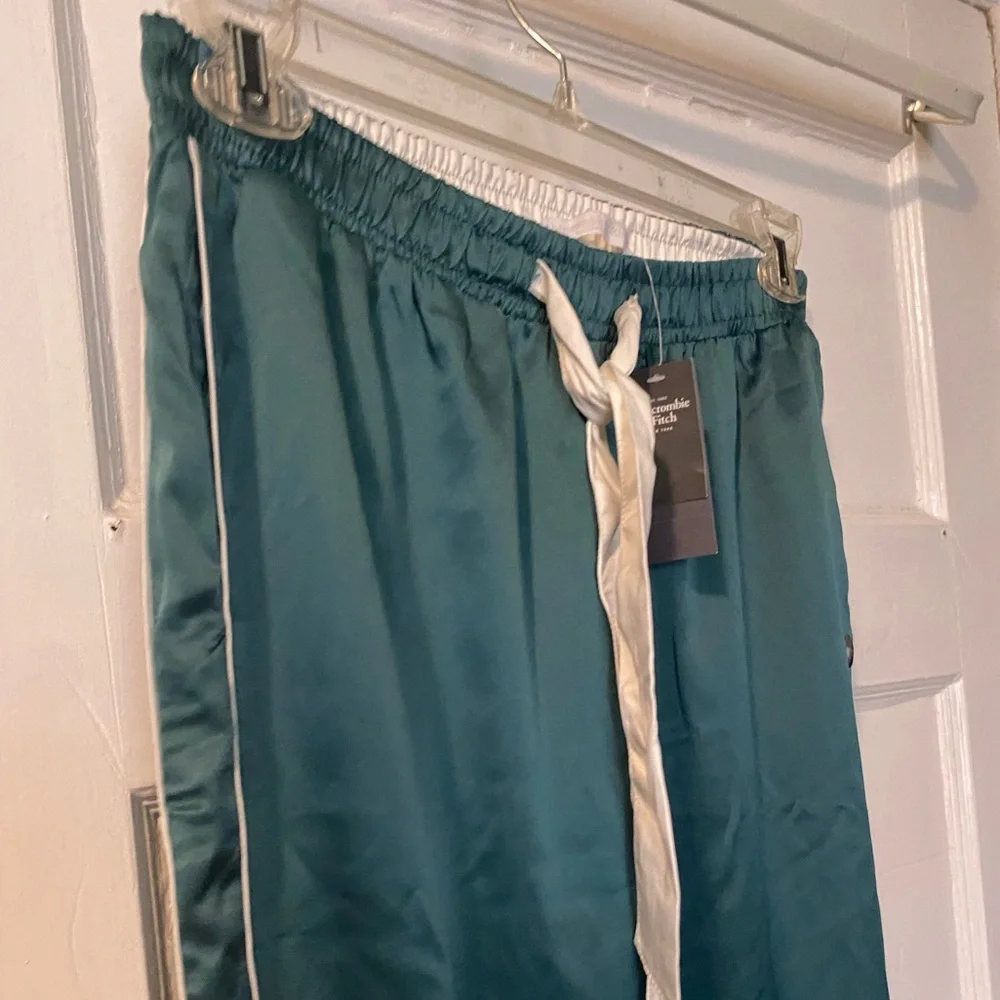NWT! Abercrombie & Fitch Pajama Pant Satin Bottoms Green Medium - Picture 8 of 16